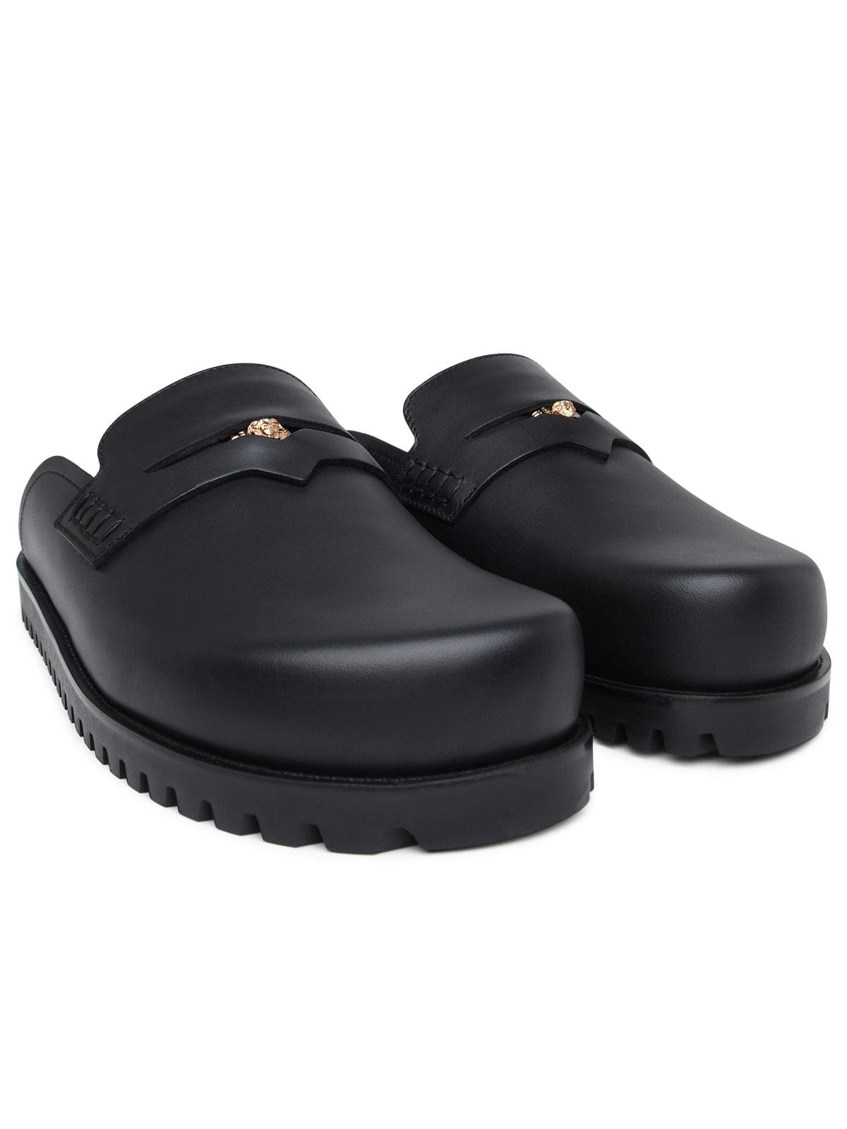Versace Black Lear Slippers | Banlieue91