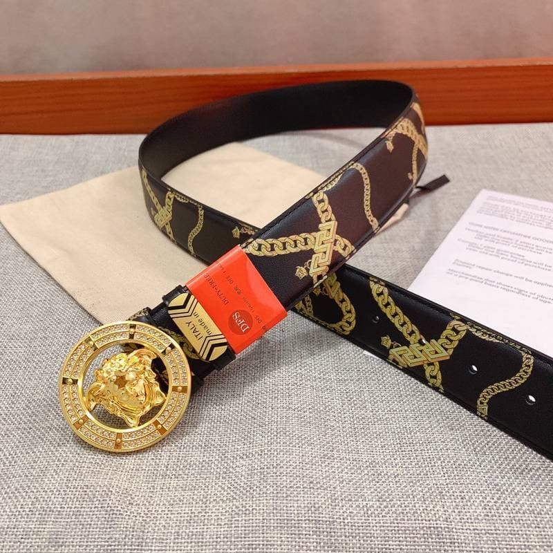 Versace Black Leather Vitello Belt Gold Medallion Buckle | Banlieue91