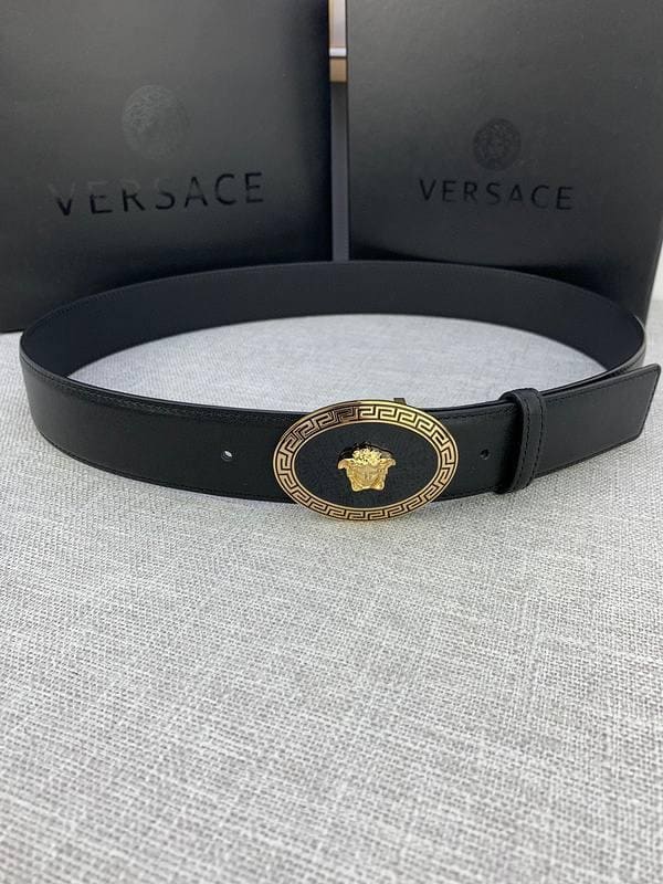 Versace Black Leather Vitello Belt Gold Medallion Buckle | Banlieue91