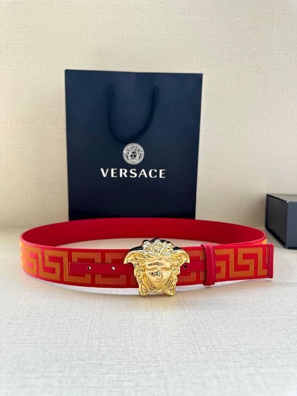 VERSACE La Medusa La Greca Belt In Red Gold | Banlieue91