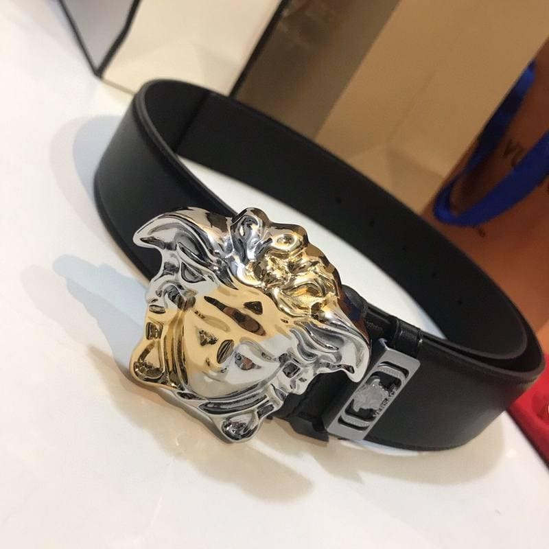 Versace Medusa 2 Tone Skinny Belt Black Leather | Banlieue91