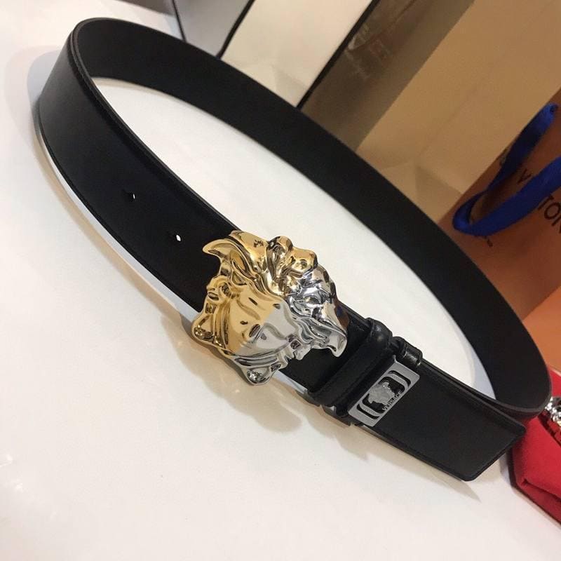 Versace Medusa 2 Tone Skinny Belt Black Leather | Banlieue91