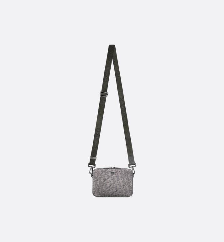 Zipped Pouch with Strap Grey and Black Dior Oblique Jacquard | Banlieue91